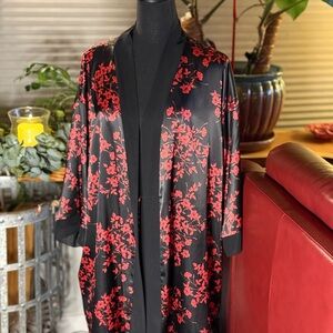 Victoria's Secret Black and Red Floral Satin Robe